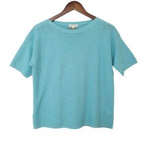 Eileen Fisher Linen Blend Knit Top Womens Size S Blue Lightweight Casual